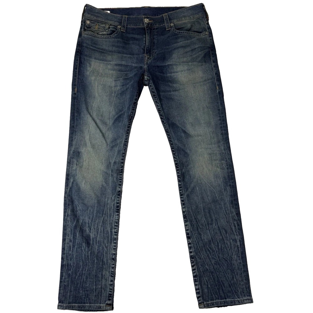 True Religion Rocco Jeans Mens 38x32 Blue Relaxed Fit Skinny Leg Denim